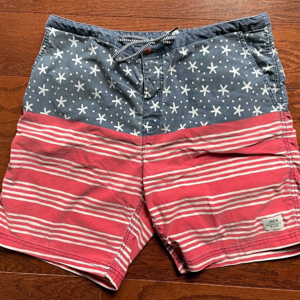 Vintage Katin Captain America Flag Board Shorts Swim Trunks Size 36 Men